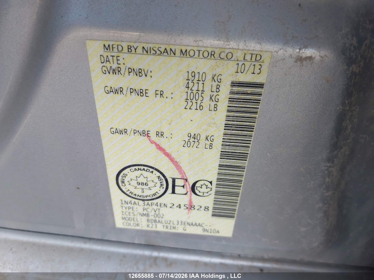 2014 NISSAN ALTIMA 2.5/2.5 S/2.5 SL/2.5 SV thumbnail 10