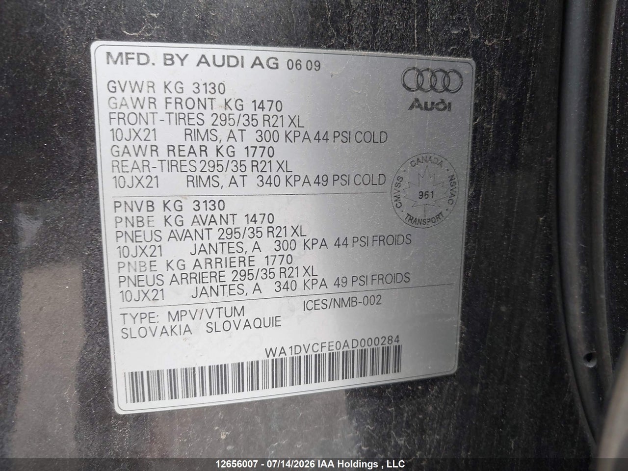 2010 AUDI Q7 4.2 QUATTRO thumbnail 10
