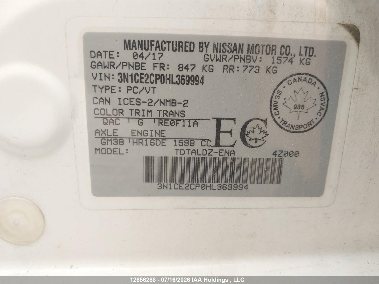 2017 NISSAN VERSA NOTE S/S PLUS/SV/SL/SR thumbnail 10