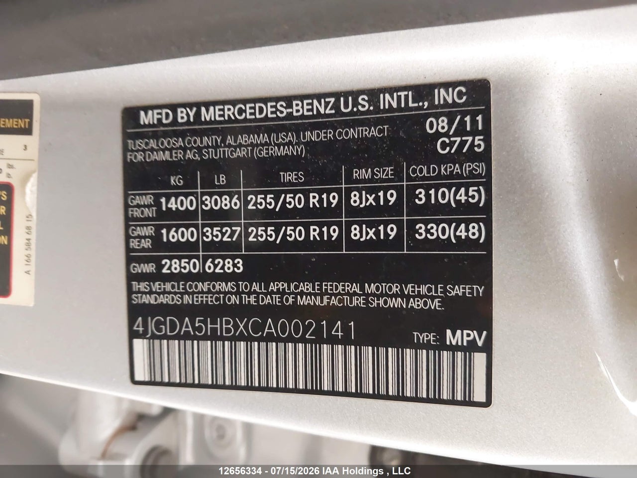 2012 MERCEDES BENZ ML 350 4MATIC thumbnail 10
