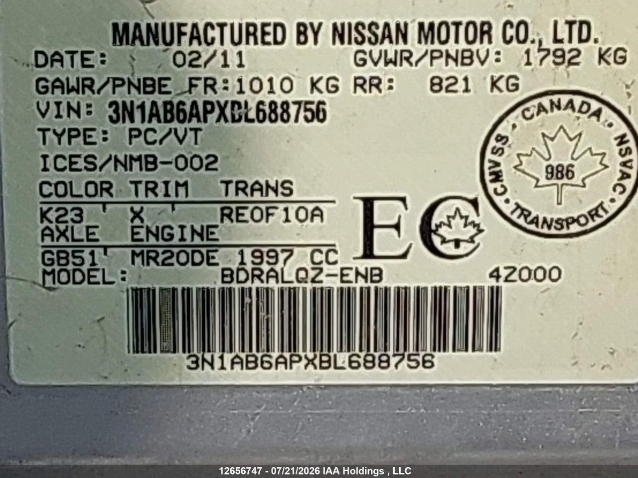 2011 NISSAN SENTRA 2.0/2.0S/SR/2.0SL thumbnail 10