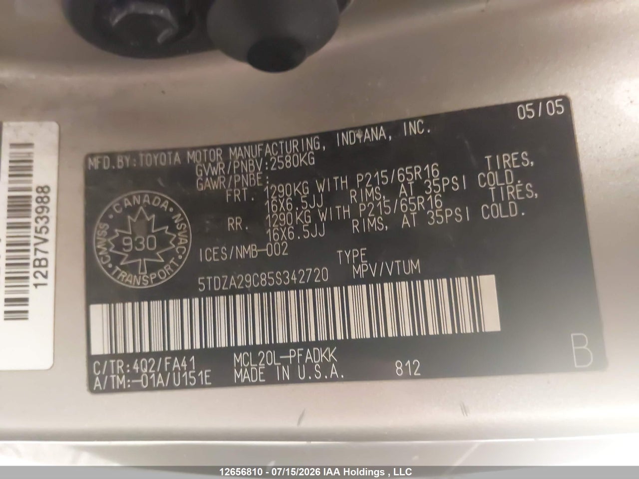 2005 TOYOTA SIENNA CE 7 PASSENGER/CE 8 PASSENGER thumbnail 10