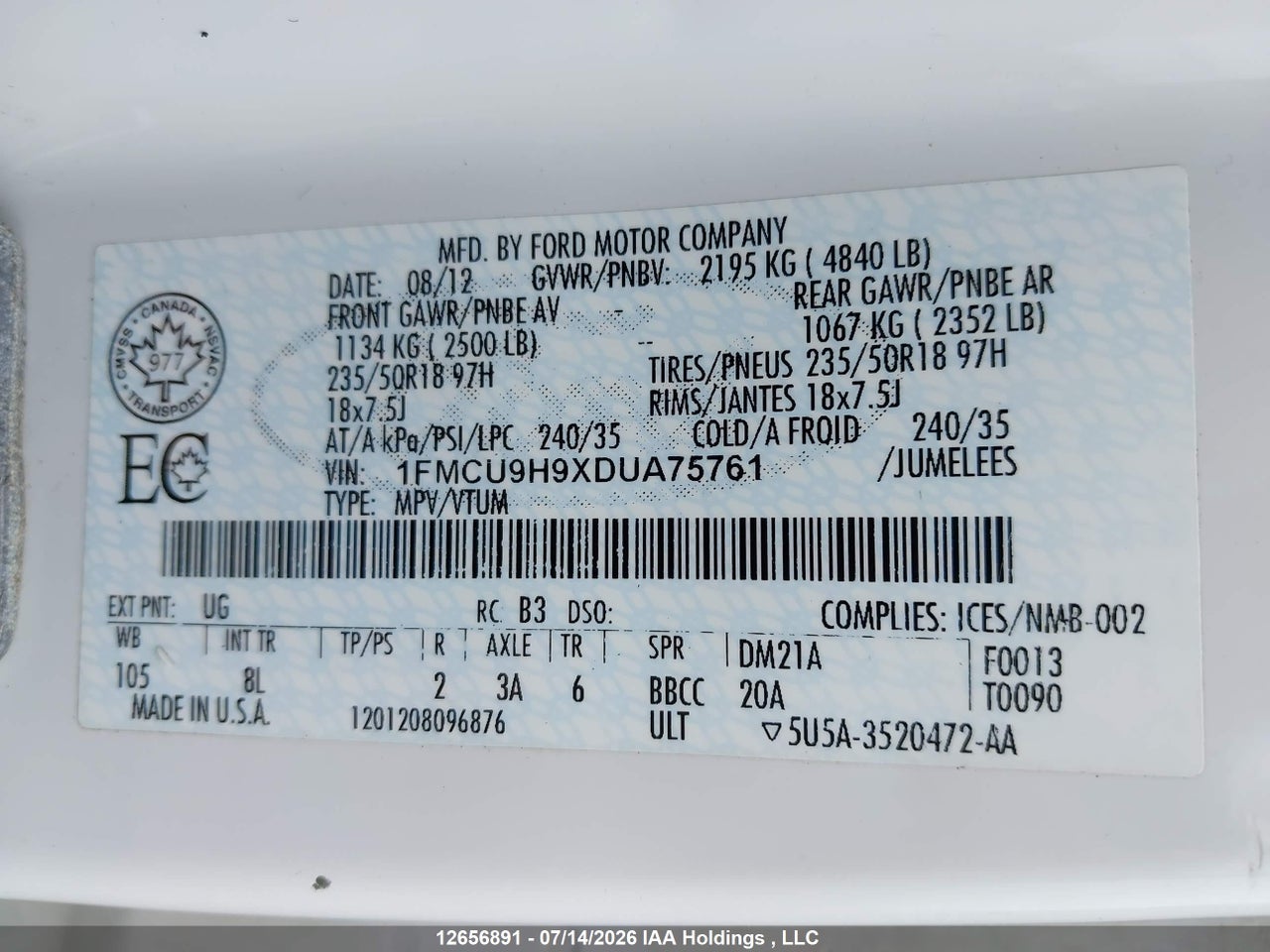 2013 FORD ESCAPE SEL thumbnail 10