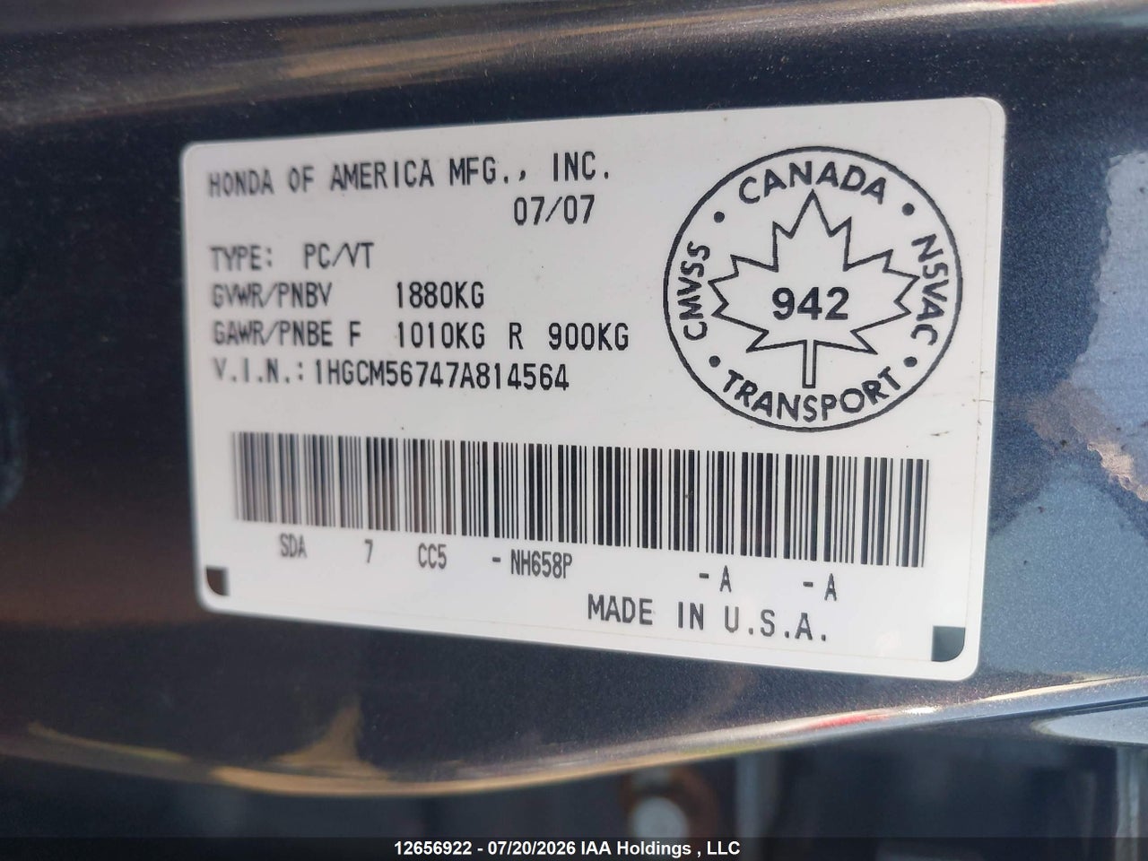 2007 HONDA ACCORD EX-L/SE thumbnail 10