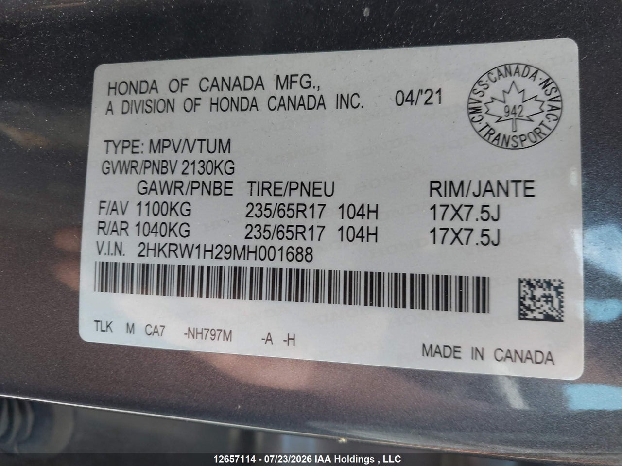 2021 HONDA CR-V LX thumbnail 10
