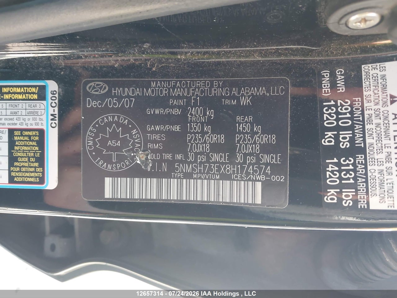 2008 HYUNDAI SANTA FE LIMITED thumbnail 10