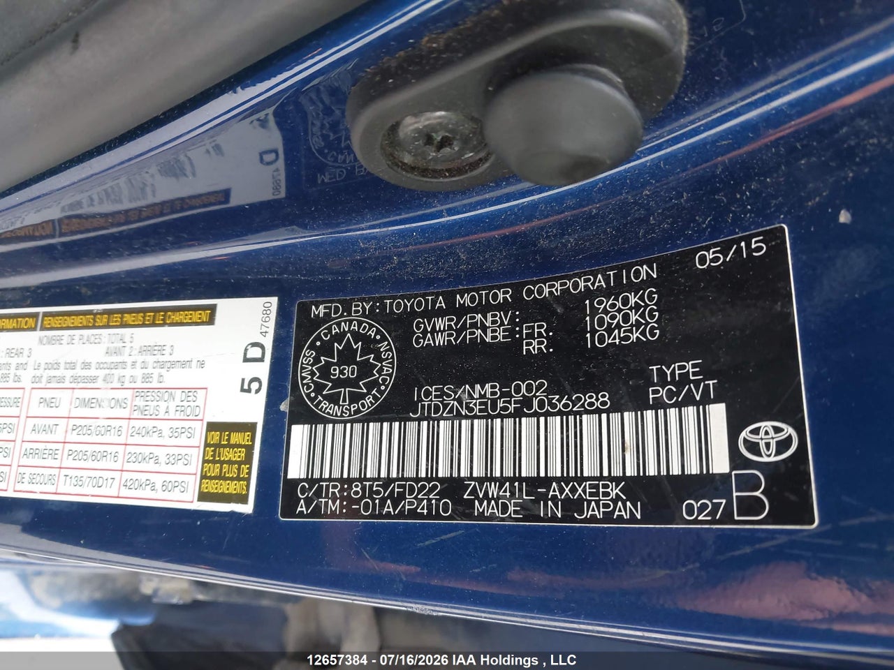 2015 TOYOTA PRIUS V thumbnail 10