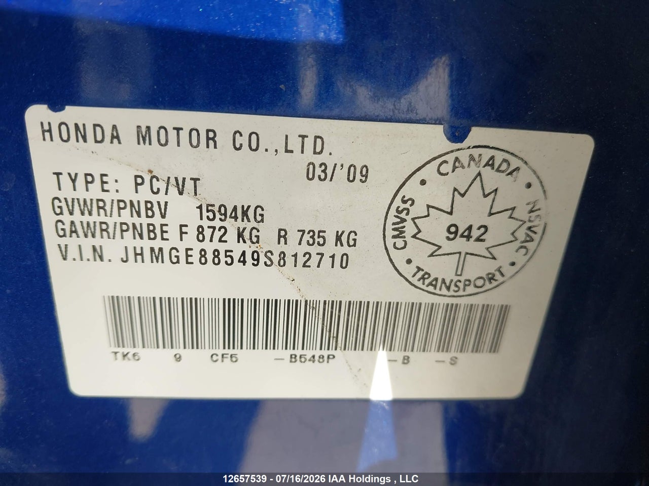 2009 HONDA FIT LX thumbnail 10