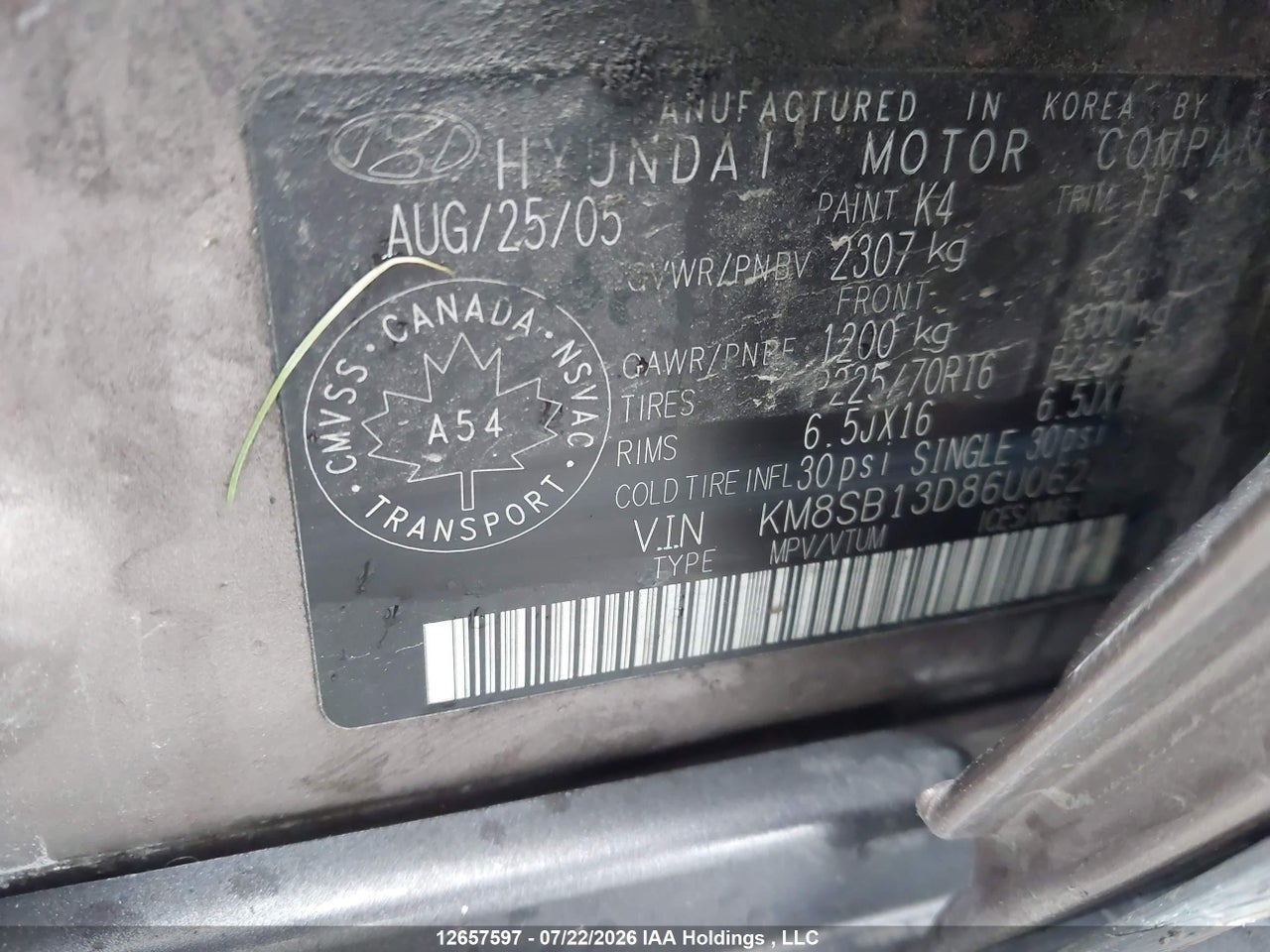 2006 HYUNDAI SANTA FE GL V6 thumbnail 10
