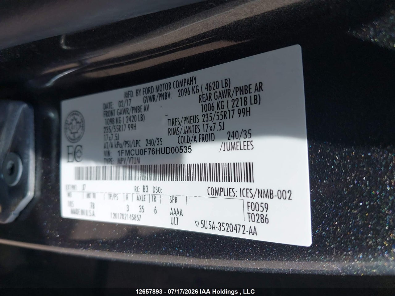 2017 FORD ESCAPE S thumbnail 10