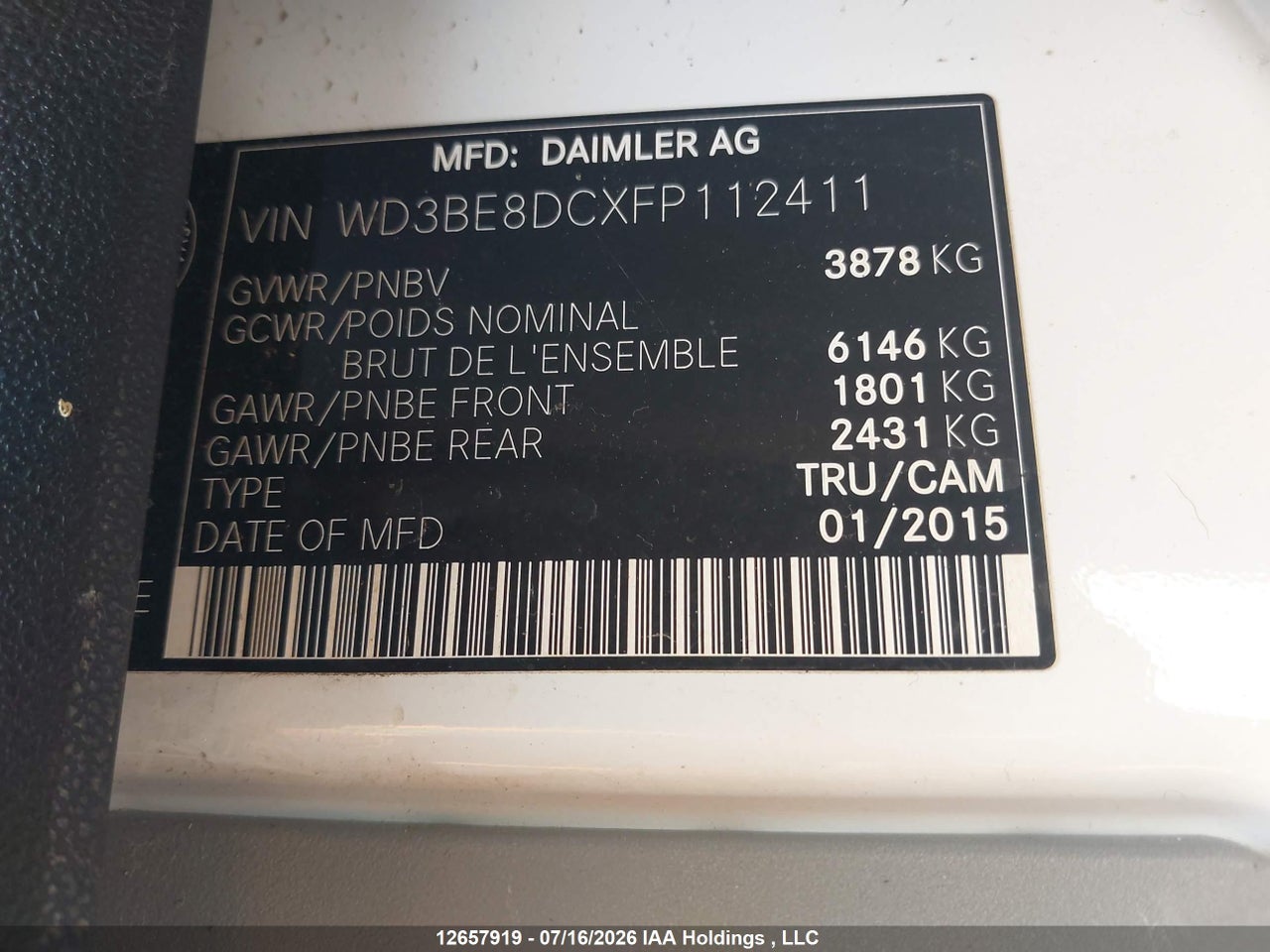 2015 MERCEDES BENZ SPRINTER 2500 thumbnail 10