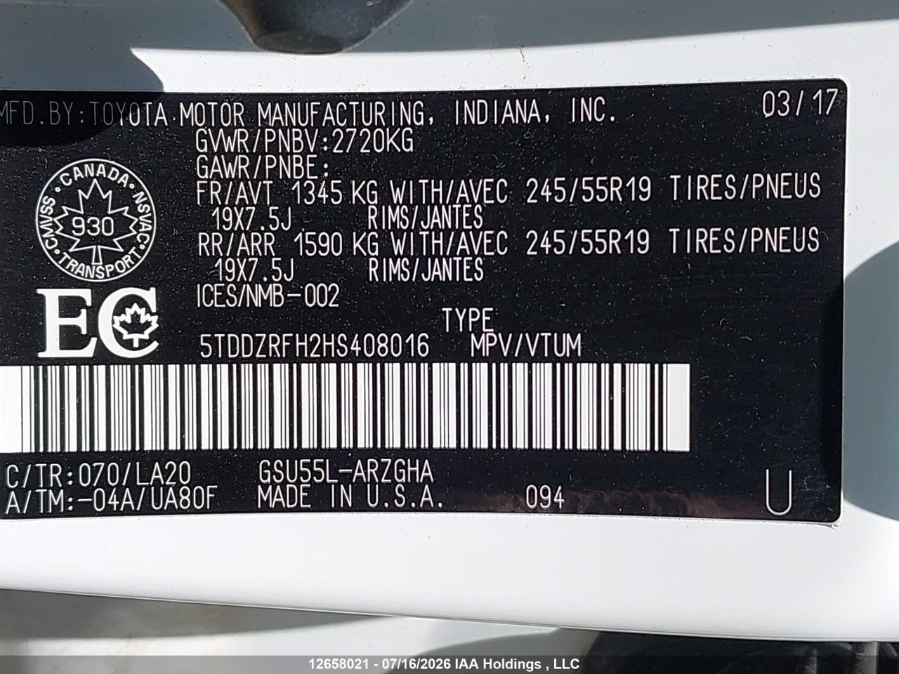 2017 TOYOTA HIGHLANDER LIMITED/LTD PLATINUM thumbnail 10