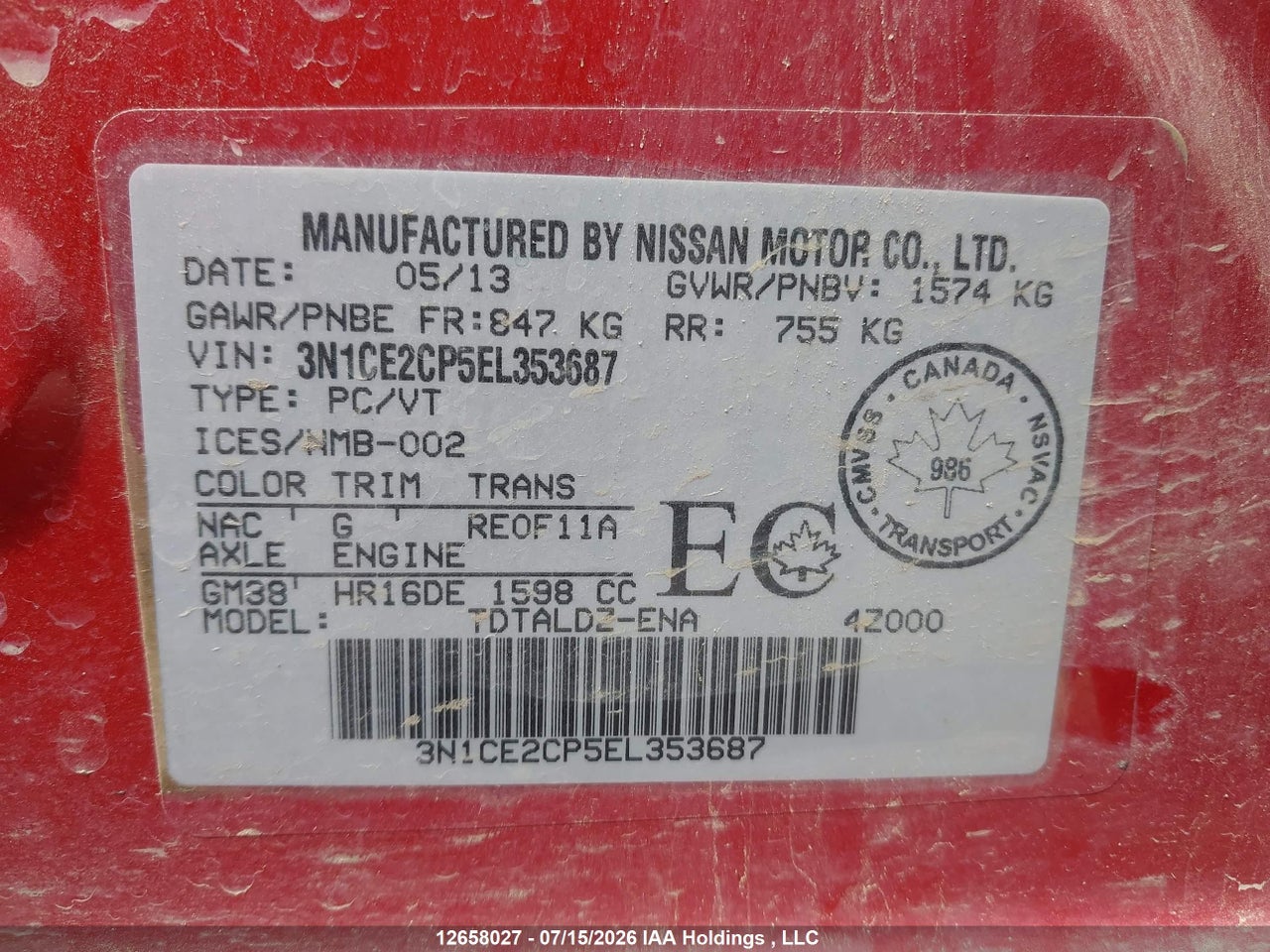 2014 NISSAN VERSA NOTE 1.6 S/1.6 SL/1.6 SV thumbnail 10