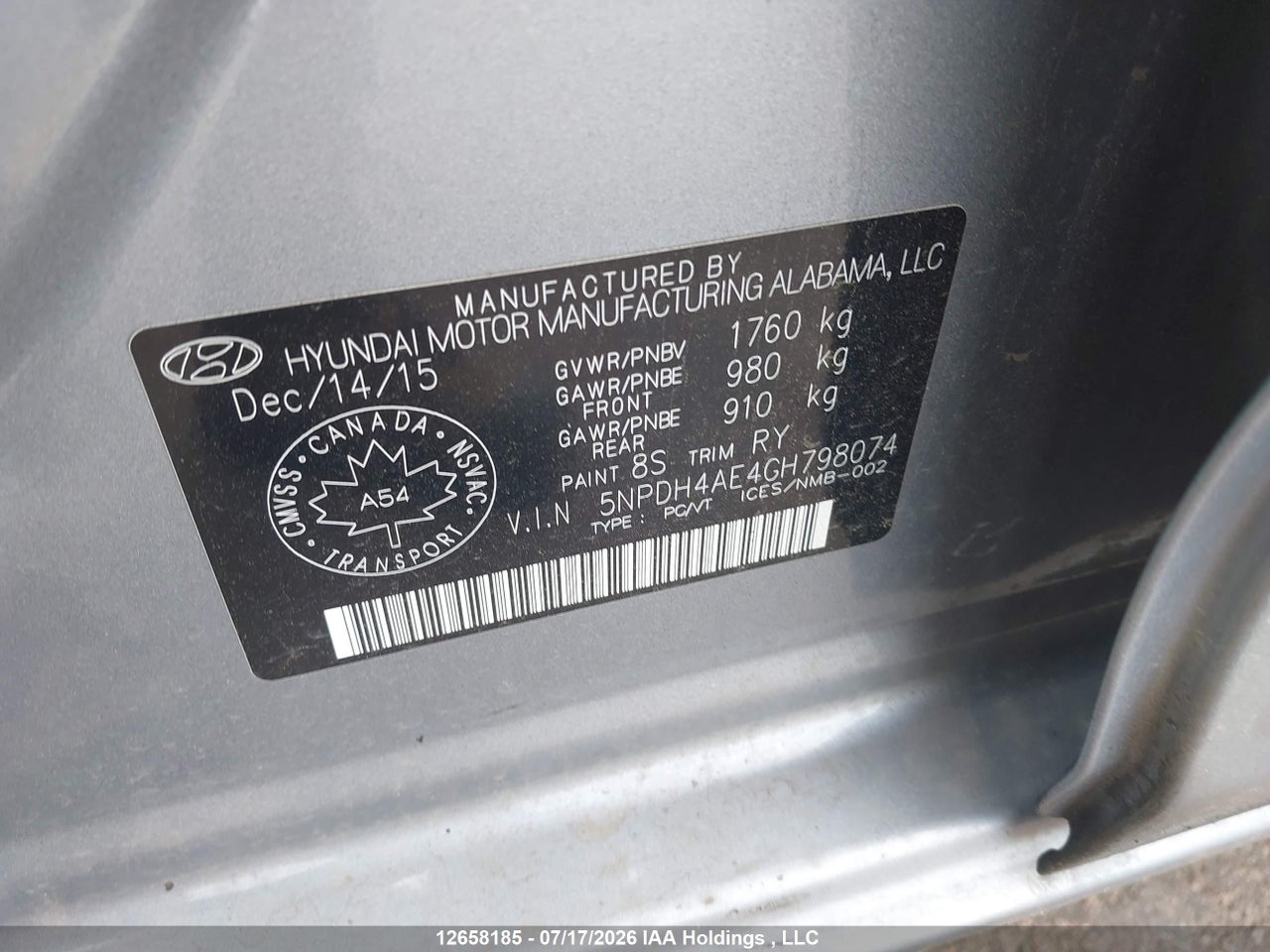 2016 HYUNDAI ELANTRA SE/SPORT/LIMITED thumbnail 10