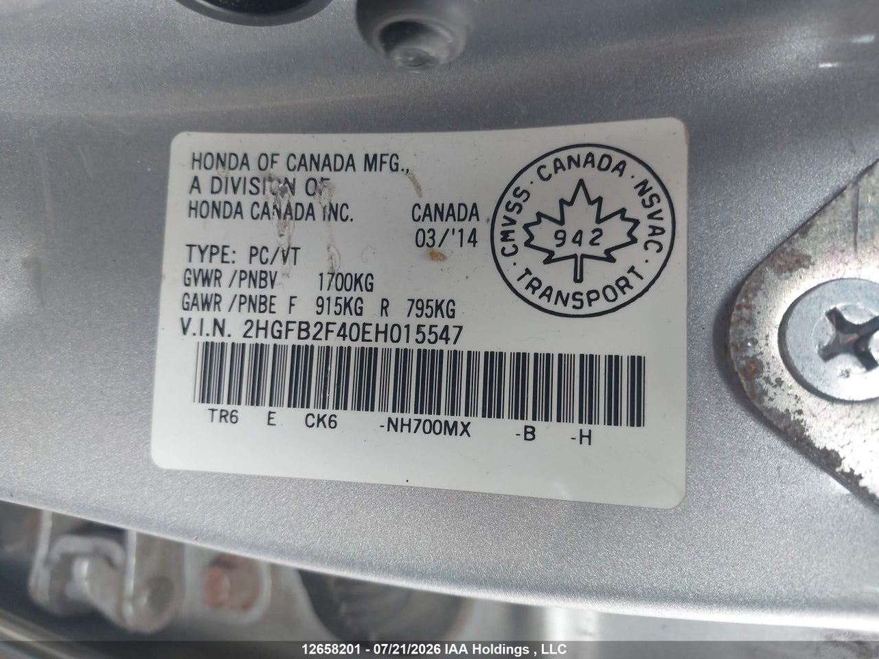 2014 HONDA CIVIC LX thumbnail 10