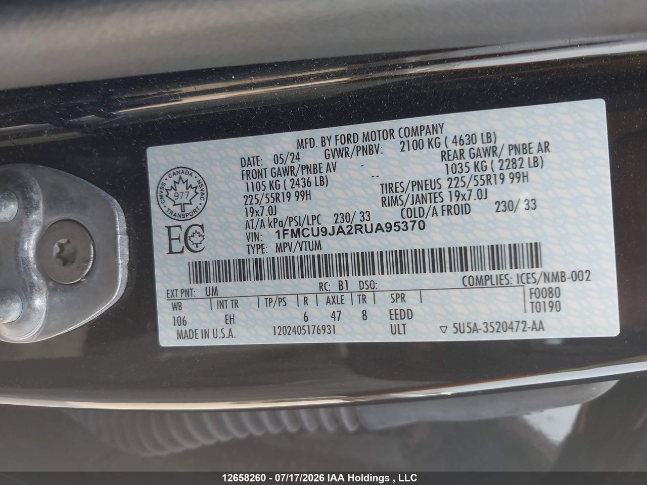 2024 FORD ESCAPE PLATINUM thumbnail 10
