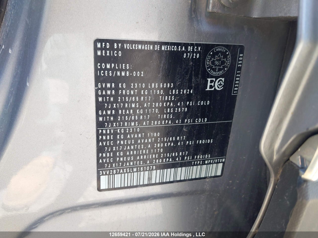2020 VOLKSWAGEN TIGUAN COMFORTLINE/IQ DRIVE thumbnail 10