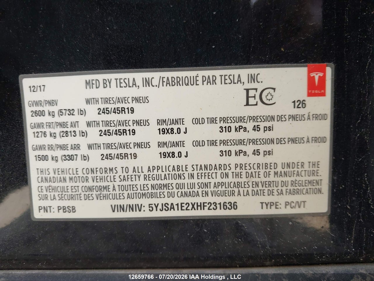 2017 TESLA MODEL S thumbnail 10