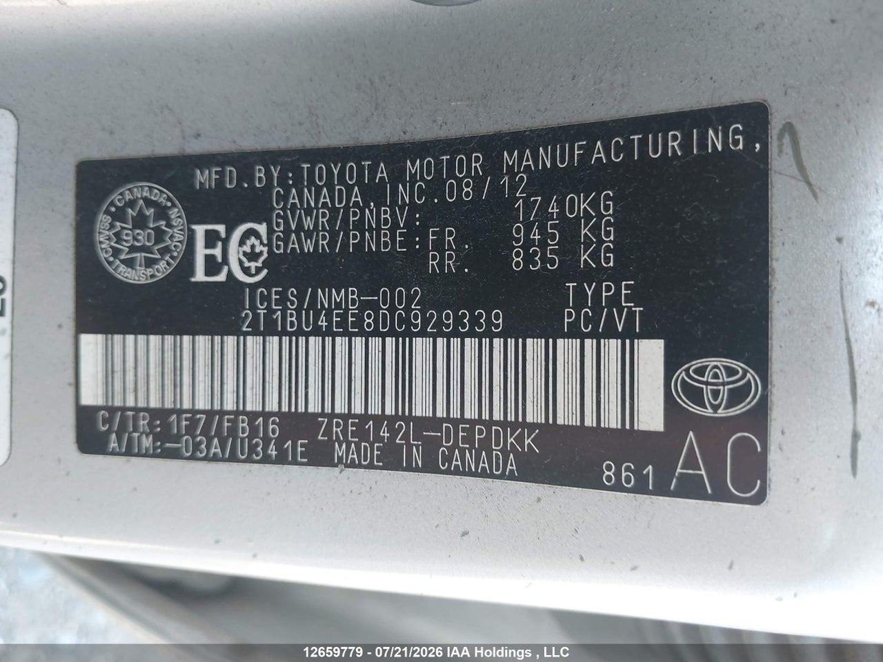 2013 TOYOTA COROLLA CE thumbnail 10