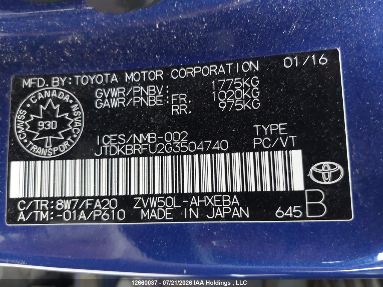 2016 TOYOTA PRIUS TECHNOLOGY/TOURING thumbnail 10