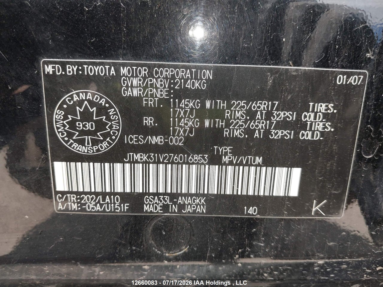 2007 TOYOTA RAV4 LIMITED thumbnail 10