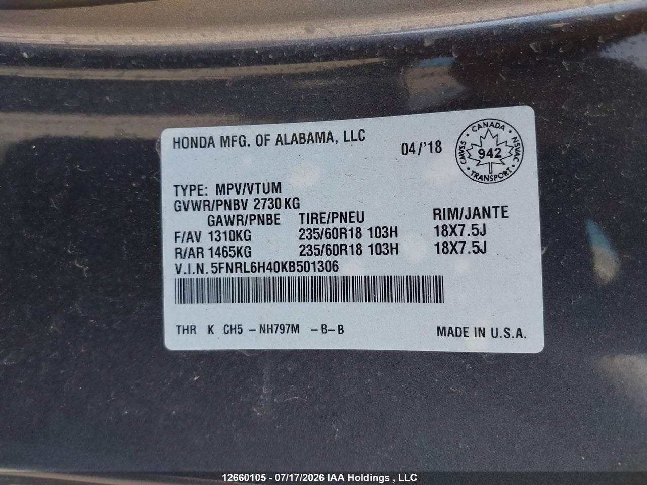 2019 HONDA ODYSSEY EX thumbnail 10