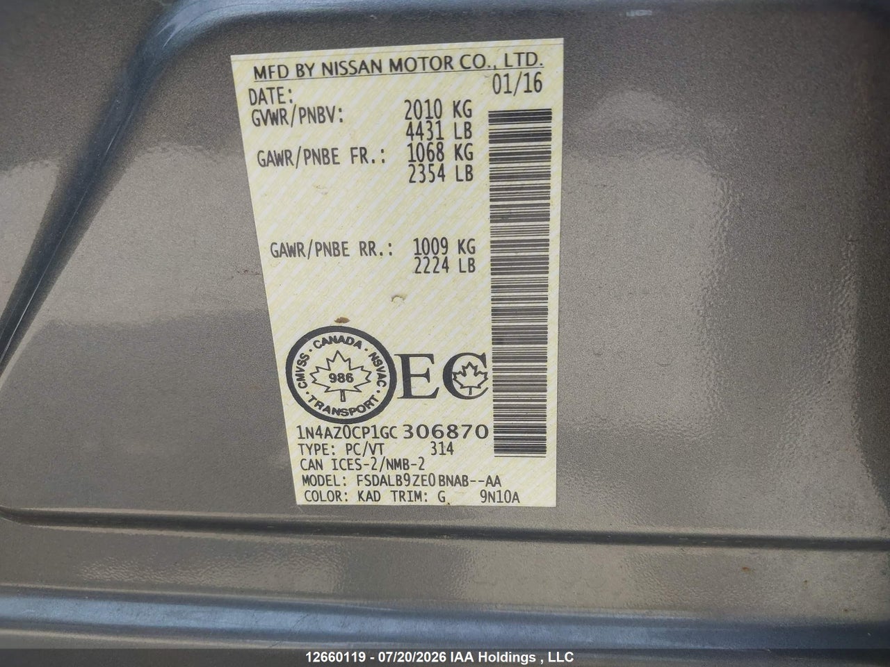 2016 NISSAN LEAF S thumbnail 10