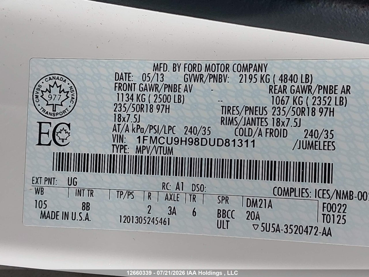 2013 FORD ESCAPE SEL thumbnail 10