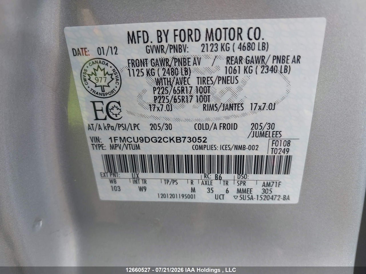 2012 FORD ESCAPE XLT thumbnail 10