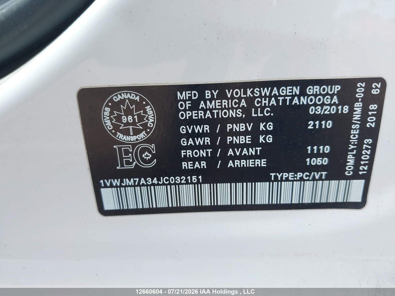 2018 VOLKSWAGEN PASSAT 3.6L VR6 GT thumbnail 10