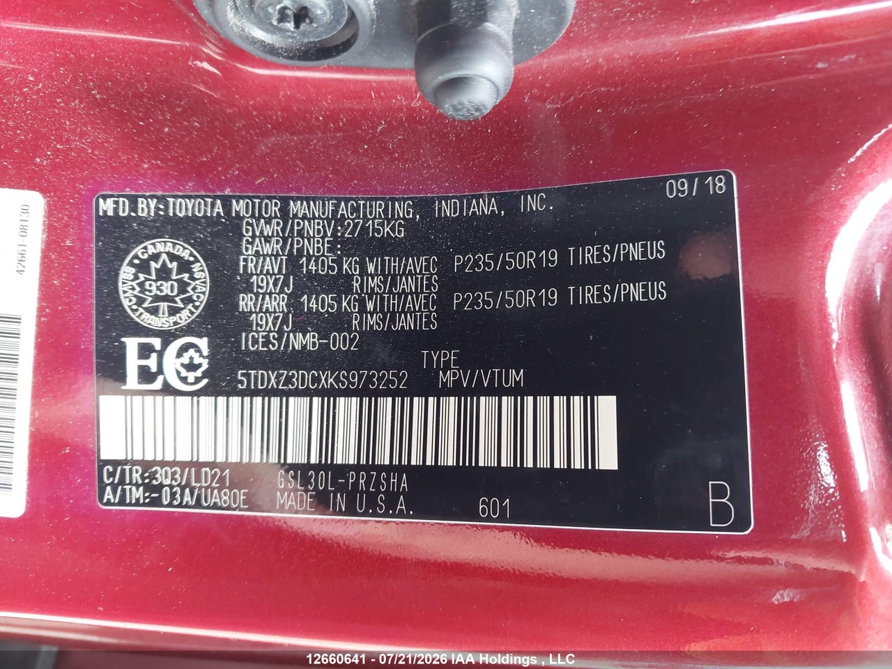 2019 TOYOTA SIENNA SE 8-PASSENGER thumbnail 10