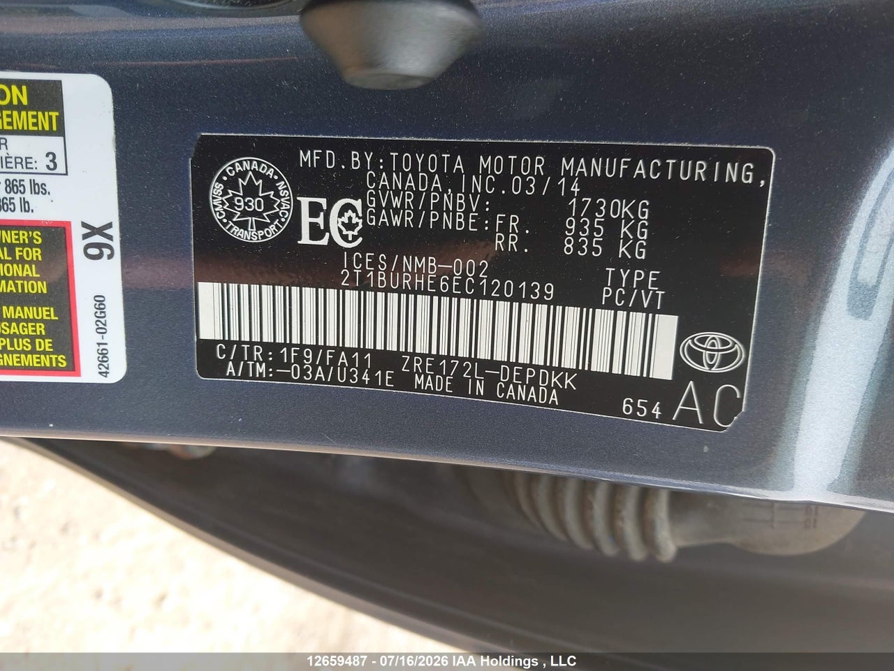 2014 TOYOTA COROLLA CE thumbnail 10