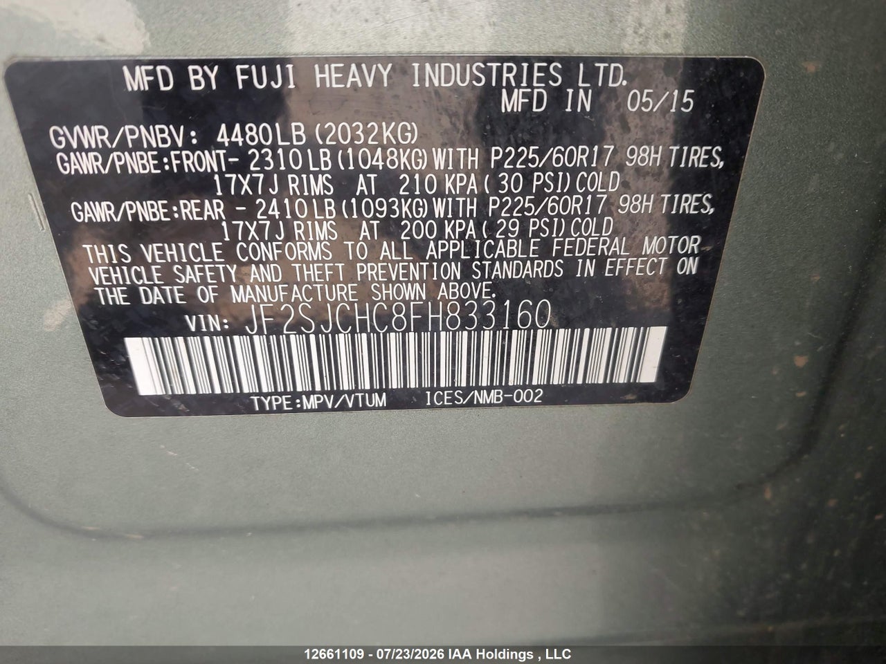 2015 SUBARU FORESTER 2.5I LIMITED thumbnail 10