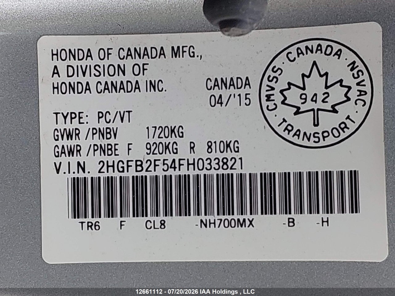 2015 HONDA CIVIC LX thumbnail 10