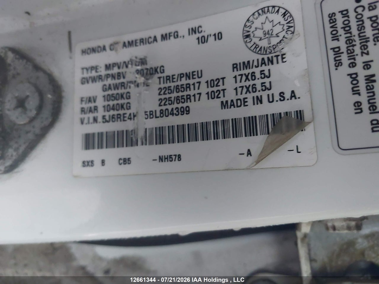 2011 HONDA CR-V EX thumbnail 10