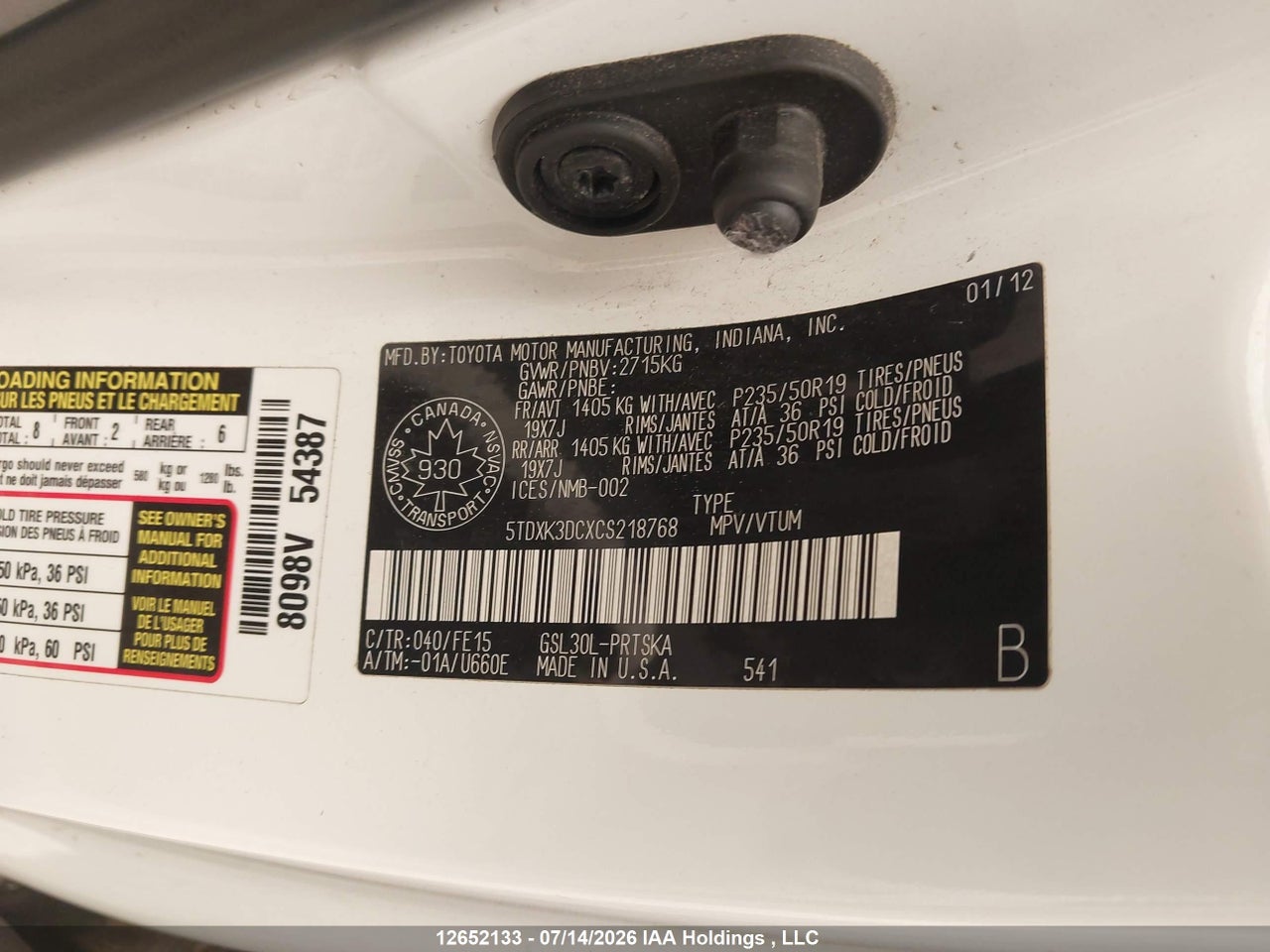 2012 TOYOTA SIENNA SE 8 PASSENGER thumbnail 10