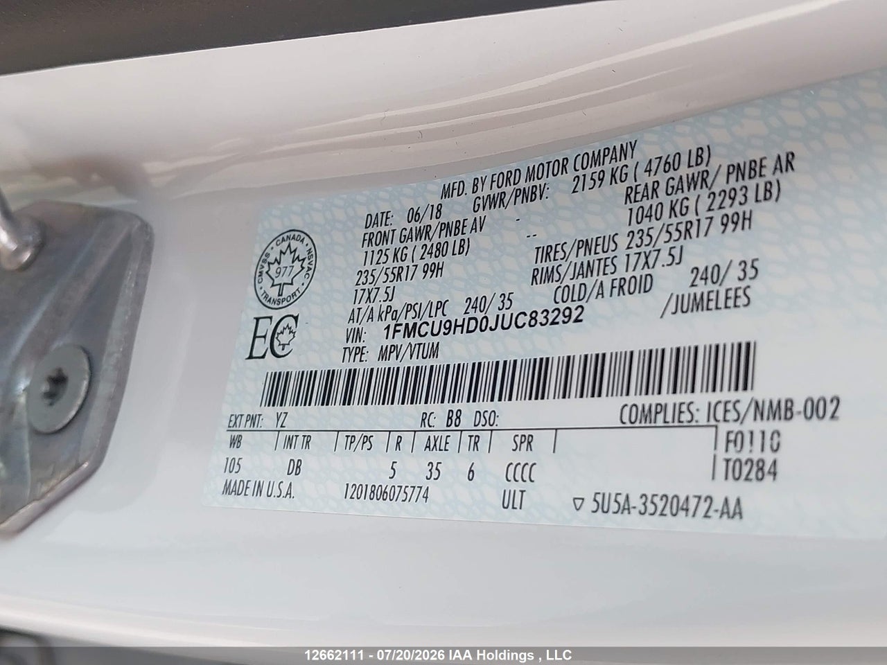2018 FORD ESCAPE SEL thumbnail 10