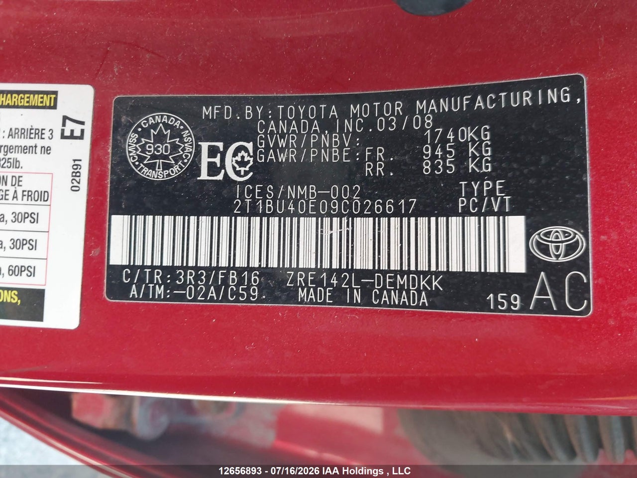 2009 TOYOTA COROLLA CE thumbnail 10