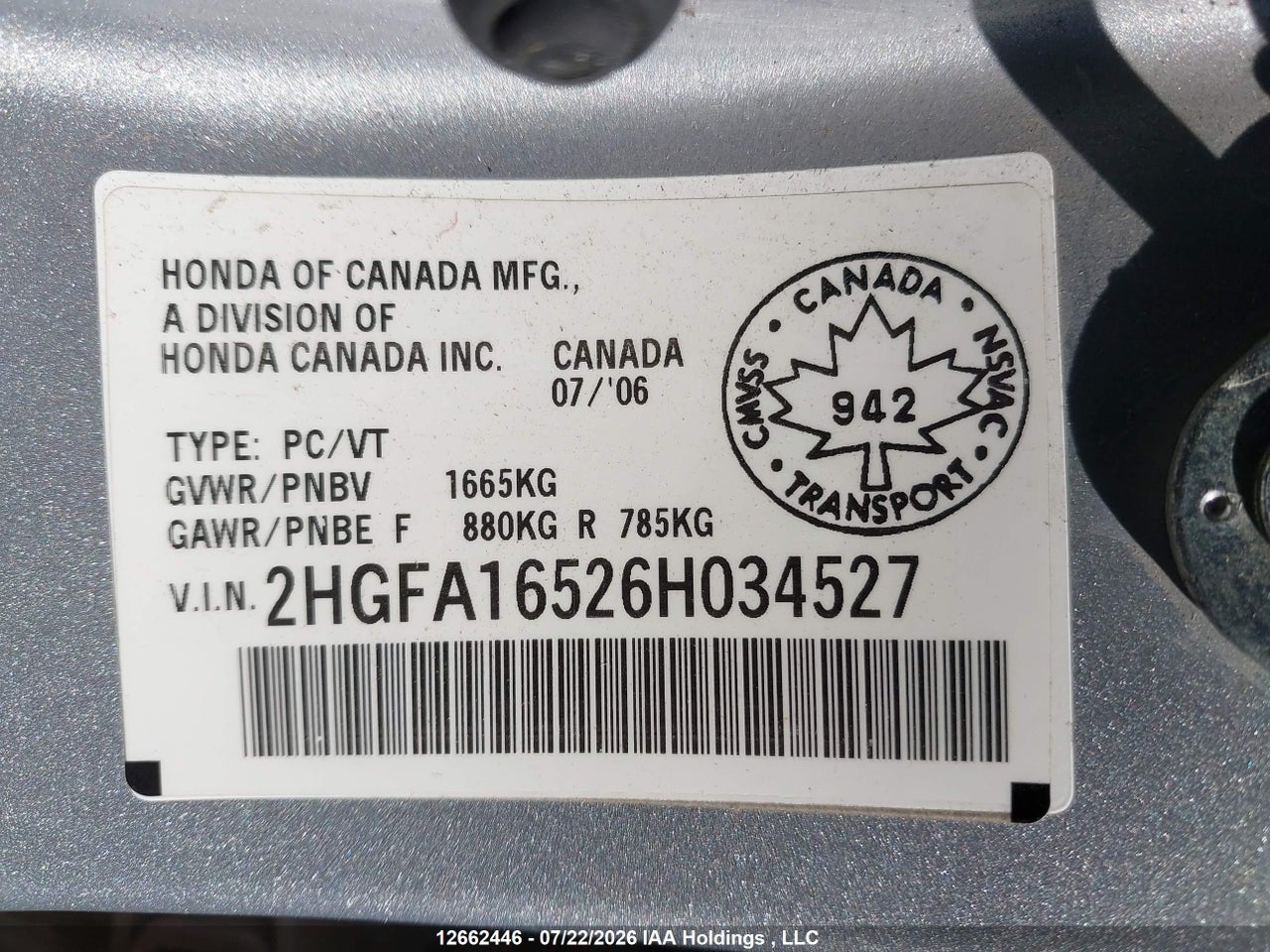 2006 HONDA CIVIC LX thumbnail 10