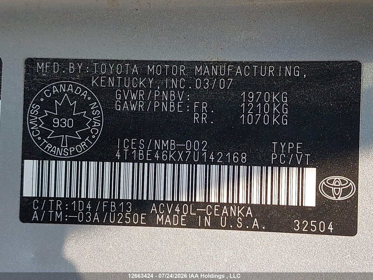 2007 TOYOTA CAMRY CE/LE/XLE/SE thumbnail 10