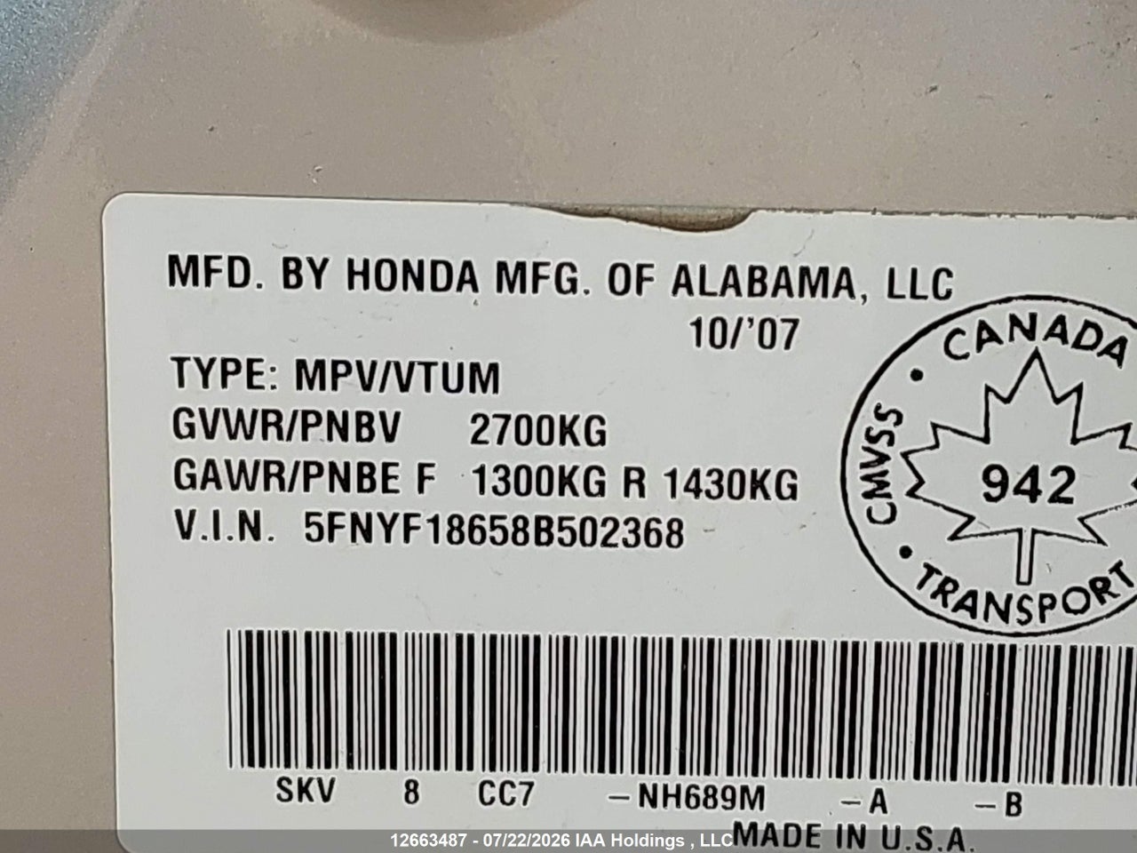 2008 HONDA PILOT EXL thumbnail 10
