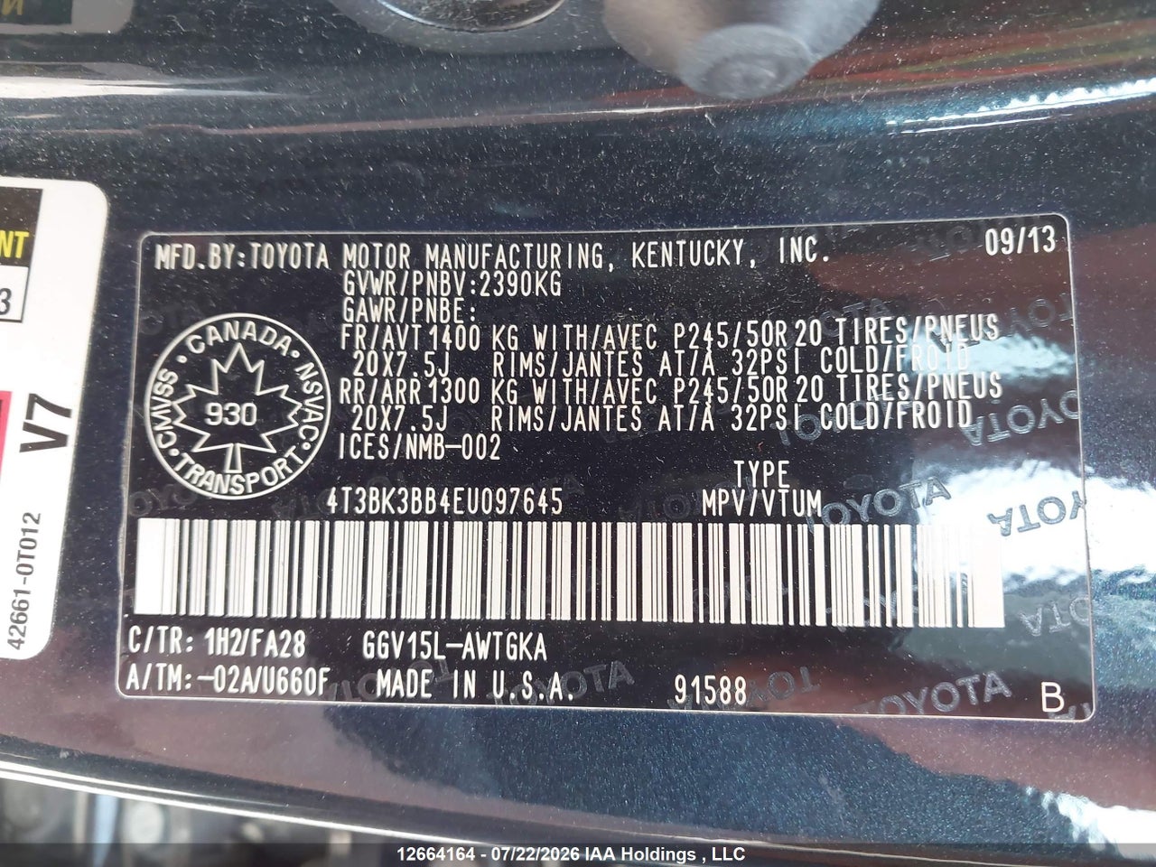 2014 TOYOTA VENZA LE/XLE/LIMITED thumbnail 10