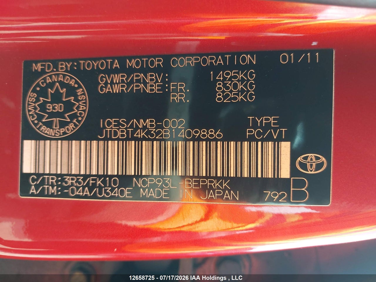 2011 TOYOTA YARIS thumbnail 10