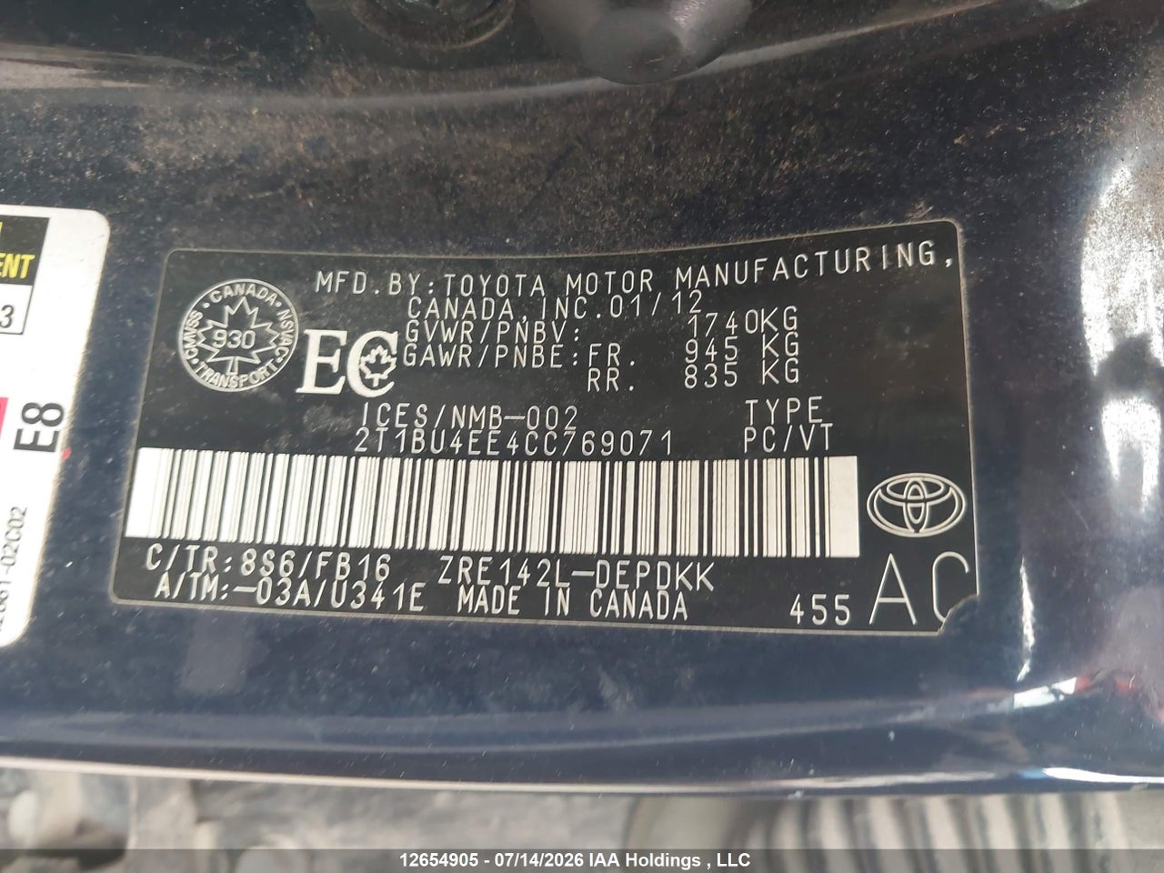 2012 TOYOTA COROLLA CE thumbnail 10