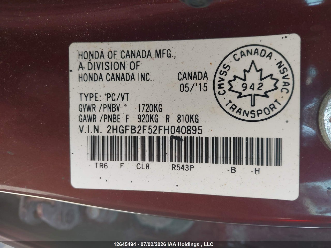 2015 HONDA CIVIC EX thumbnail 10