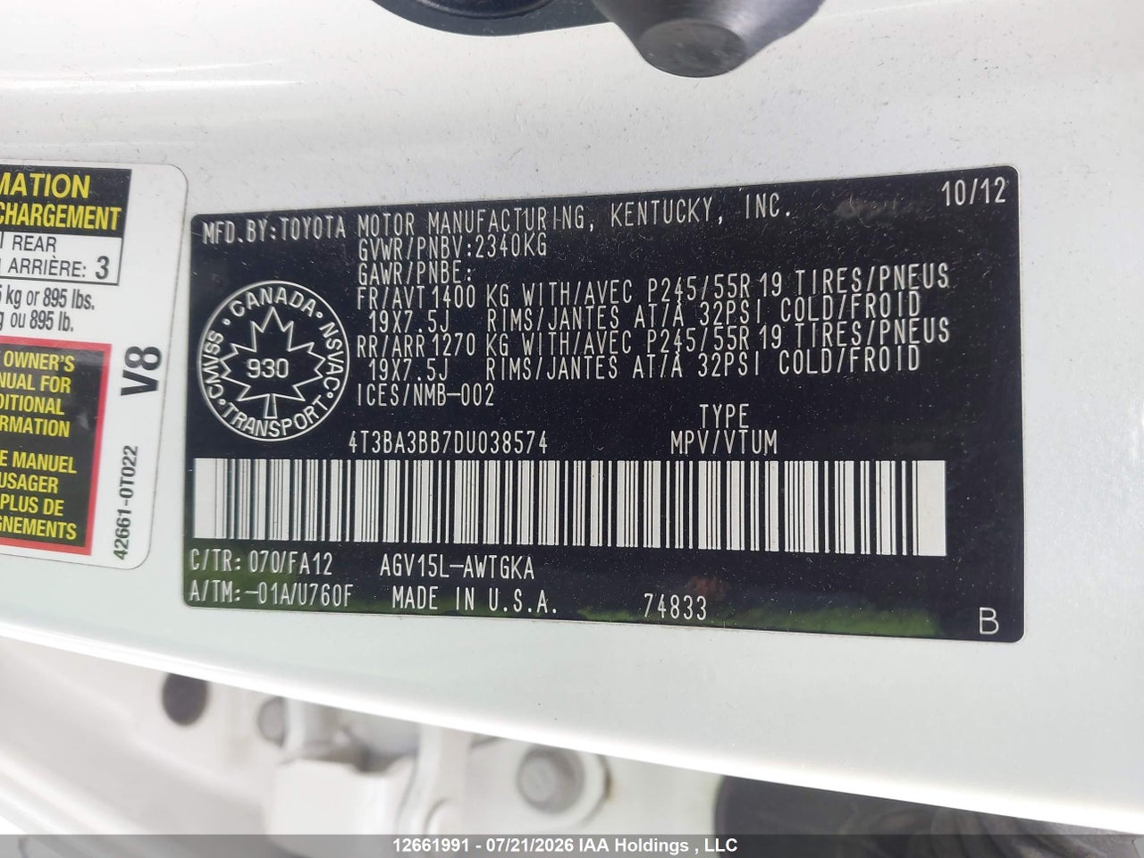 2013 TOYOTA VENZA thumbnail 10