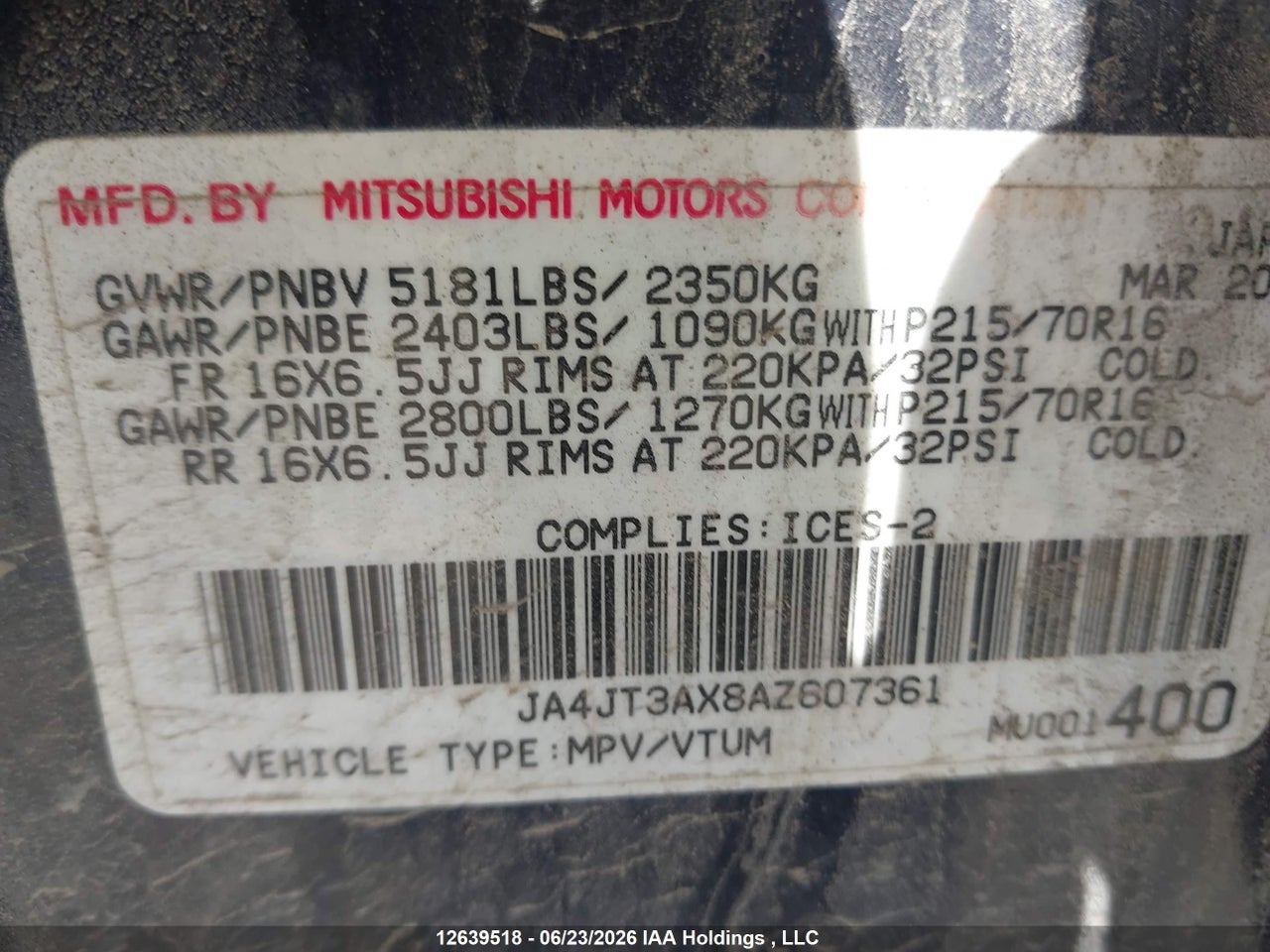 2010 MITSUBISHI OUTLANDER LS thumbnail 10