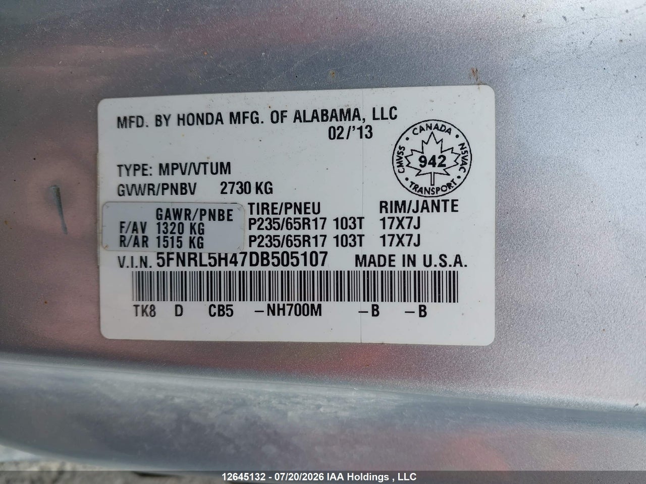 2013 HONDA ODYSSEY EX thumbnail 10