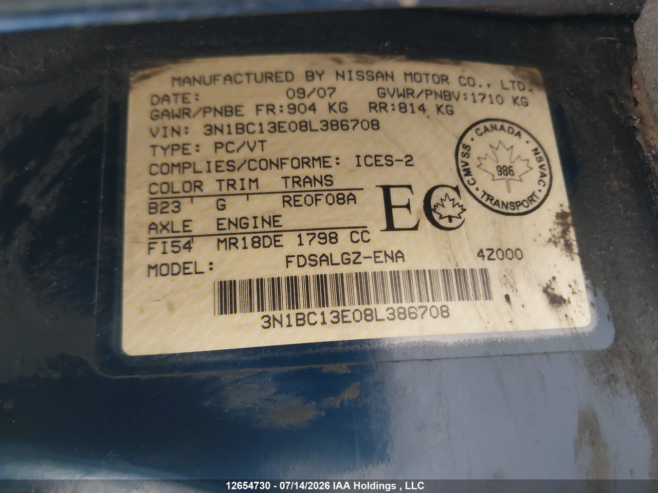 2008 NISSAN VERSA 1.8 SL thumbnail 10