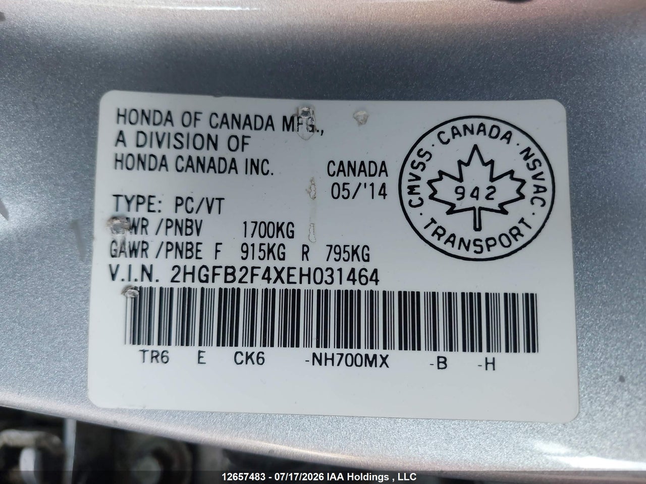 2014 HONDA CIVIC LX thumbnail 10